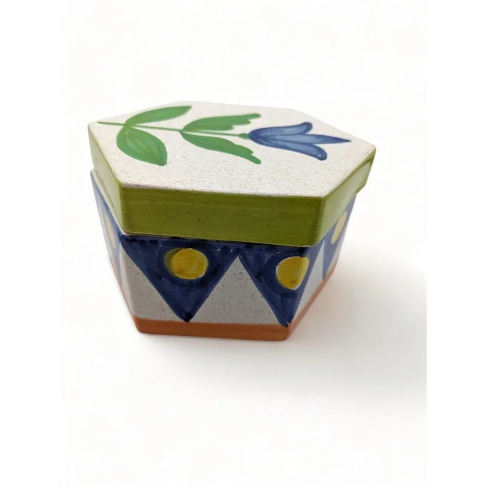 Vintage Mikasa Handcrafted Blue Tulip Ceramic Box Italy Country Gallery